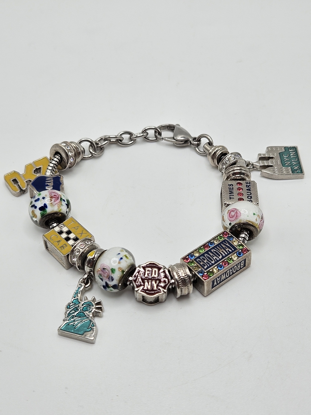 Gennaro Jewelers New York City NYC Charm Bracelet Sterling Silver Lamp Work Taxi